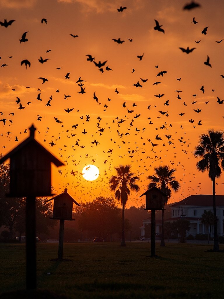 massive bat houses sunset emergence storm activity