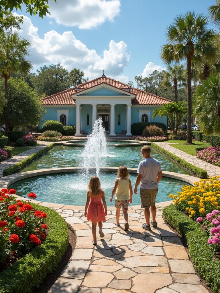 serene botanical retreat with car show