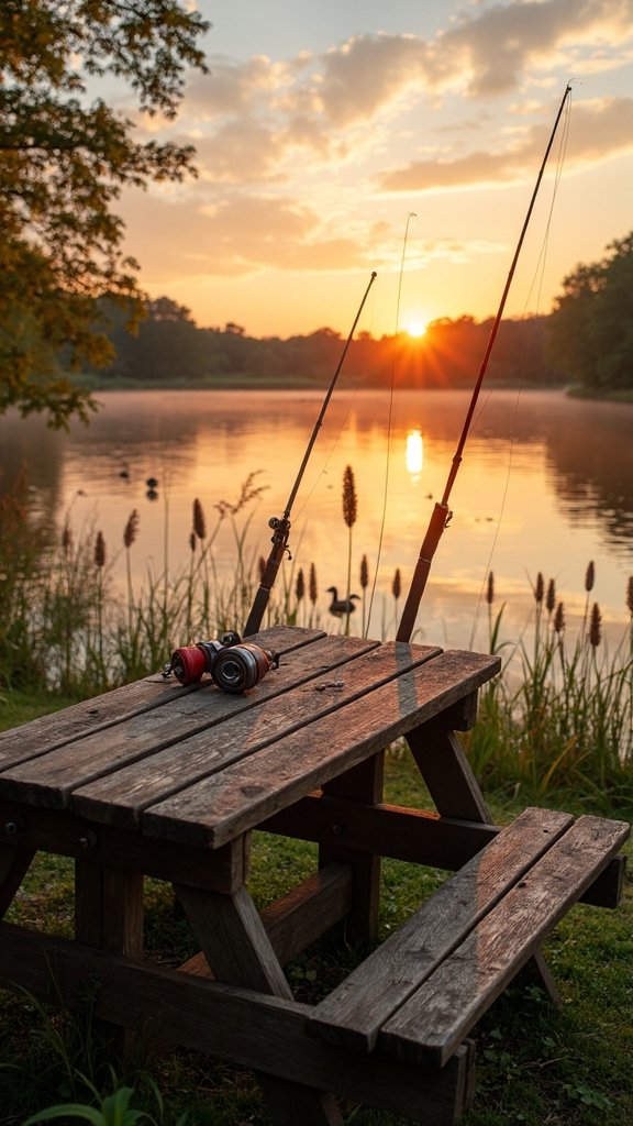 peaceful fishing and family picnicking