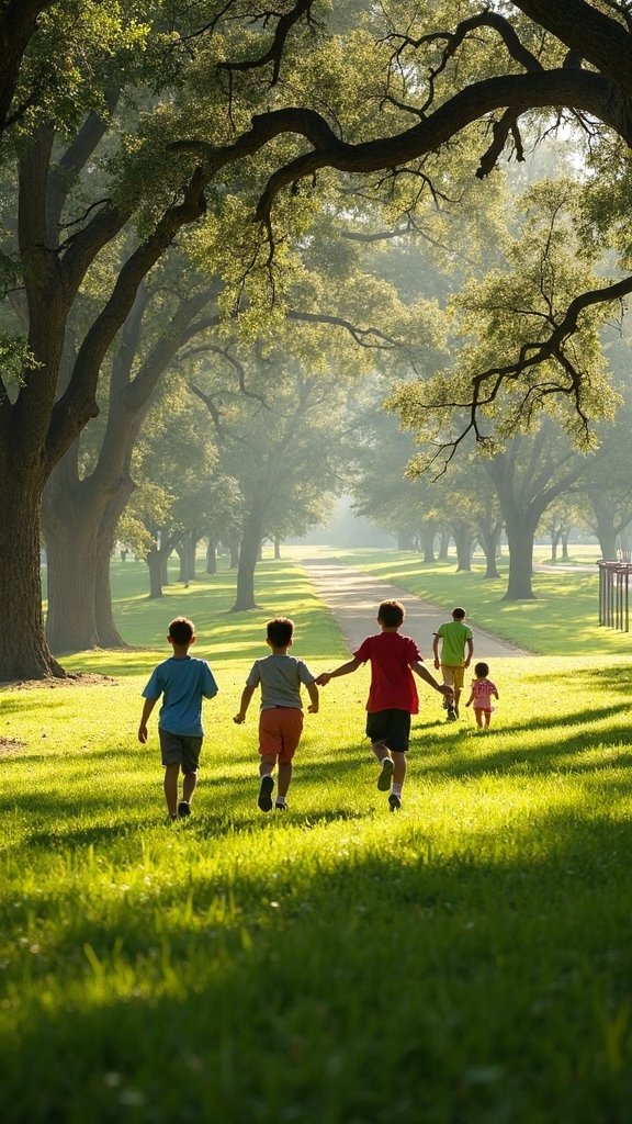 peaceful green art filled family outing
